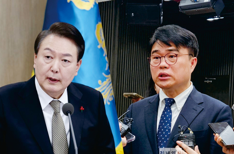 지난 26일 국무회의 모두 발언을 하고 있는 윤석열 대통령(좌)/의사협회장으로 선출된 임현택 신임회장(우)