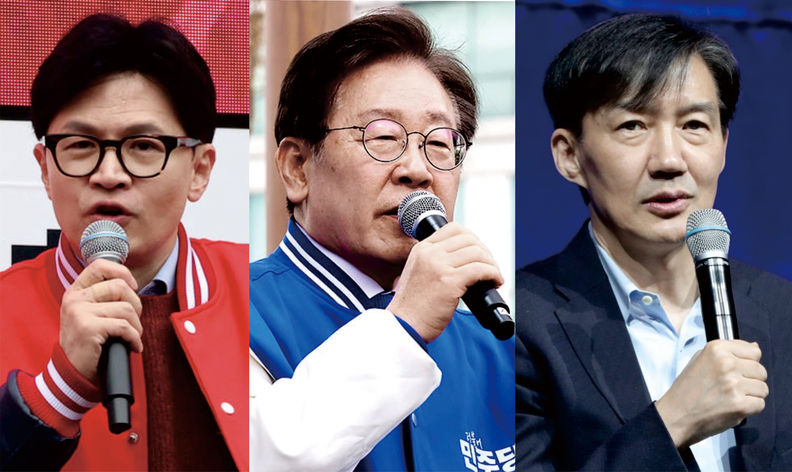(왼쪽부터) 한동훈 국민의힘 총괄선거대책위원장, 이재명 더불어민주당 대표, 조국 조국혁신당 대표. 
