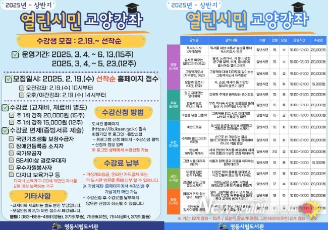 익산 영등시립도서관, 열린시민 교양강좌 운영