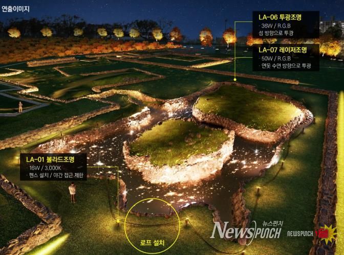 구황동 원지 야간 경관조명 연출 이미지