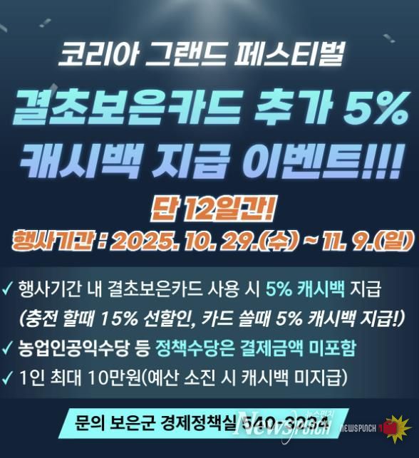 보은군, 결초보은카드 결제 시 5% 캐시백 제공