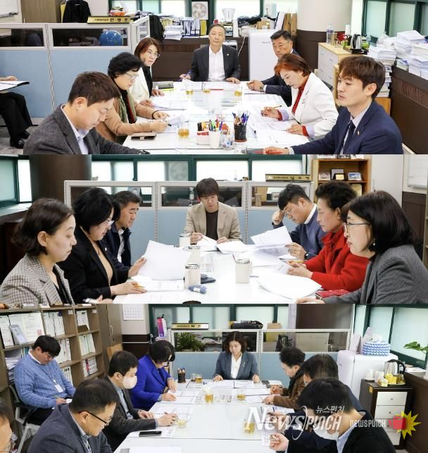 안산시의회 3개 상임위원회가 11일 각 상임위원장실에서 안산시 집행부와 간담회를 개최했다. 사진 위부터 차례대로 기획행정위원회와 문화복지위원회, 도시환경위원회의 간담회 모습.