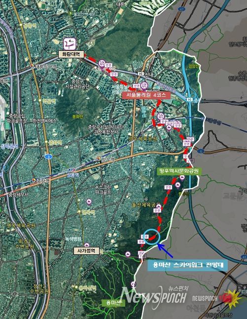 서울둘레길(용마산) 스카이워크 전망대 위치도