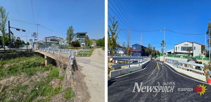 예지교 확장 공사 전(왼쪽)과 공사 후(오른쪽) 모습