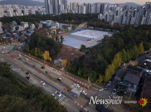 동명근린공원 지하주차장 공사 사진(드론 촬영)