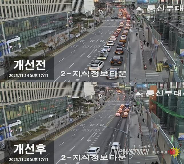 과천대로7길 퇴근시간대 모습(개선 전후)