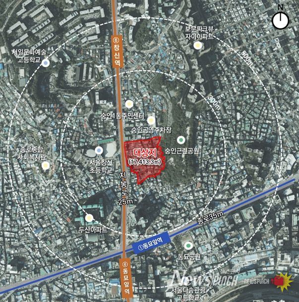 위치도 (종로구 숭인동 61번지 일대 모아타운)