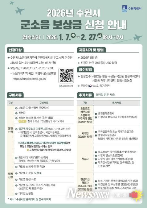 2026년 군소음 피해보상금 신청 안내문