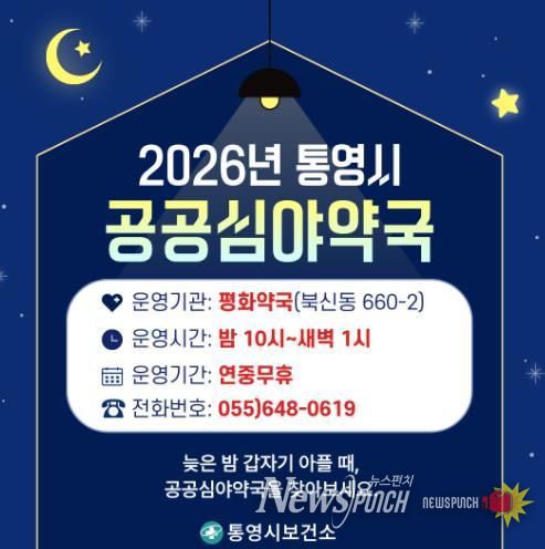 통영시, 연중무휴 공공심야약국 ‘평화약국’ 이 함께합니다