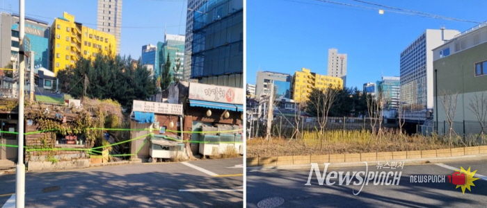 서대문구가 장기간 무단 점유돼 도시 경관을 저해하던 경의중앙선 철로 주변(충정로3가 155-5 일대 경의 제2녹지)을 ‘완충녹지’로 복원했다. 사진은 전후 비교 모습.