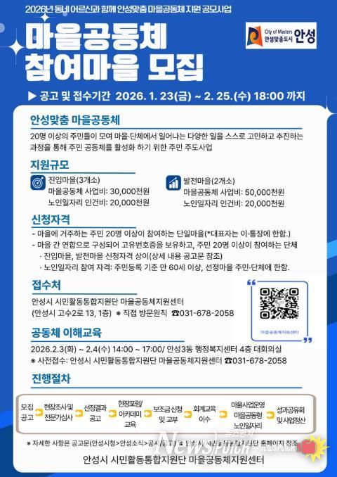 2026년 안성시 마을공동체·시민동아리 공모사업 추진