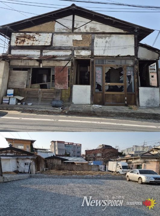 빈집정비사업으로 확보된 공간(위: 정비 전, 아래: 정비 후)