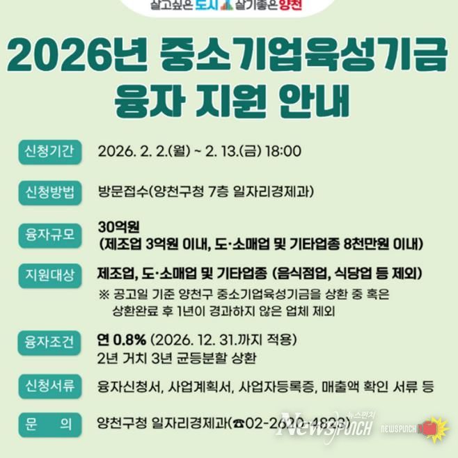 양천구, 2026년 상반기 중소기업육성기금 융자 지원 안내 이미지