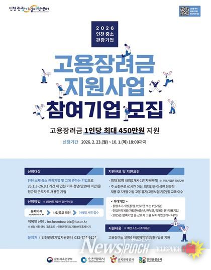 2026 인천 중․소 관광기업 고용장려금 지원사업 포스터