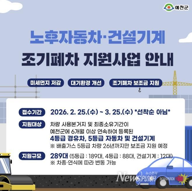 예천군, 노후자동차 조기폐차 지원사업 추진