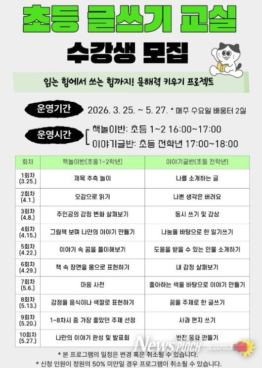 2026년‘초등 글쓰기 교실’운영