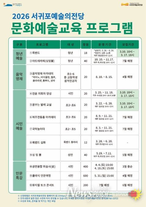 '2026년 서귀포예술의전당 문화예술 교육 프로그램' 안내문
