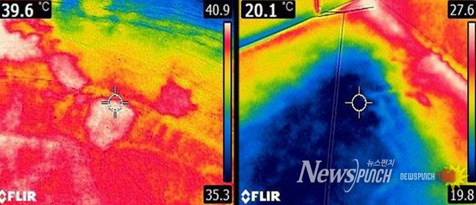 2024년 시공 전·후 옥상 표면온도 비교(약 19℃ 감소)