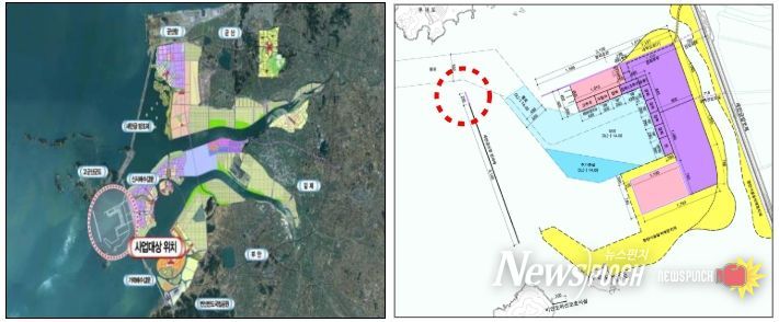 새만금항 신항 방파제 (연장) 축조공사 위치도 및 계획평면도