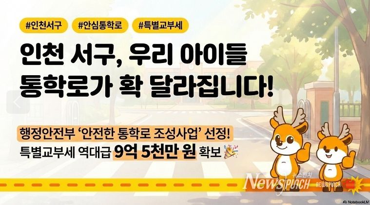 인천 서구, ‘안심 통학로 조성’ 특별교부세(9억 5천만원) 확보... 안전 사각지대 해소 나선다